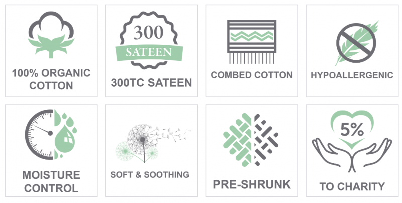 Sleep & Beyond 100% Organic Cotton 300TC Sateen Sheet Set, Twin