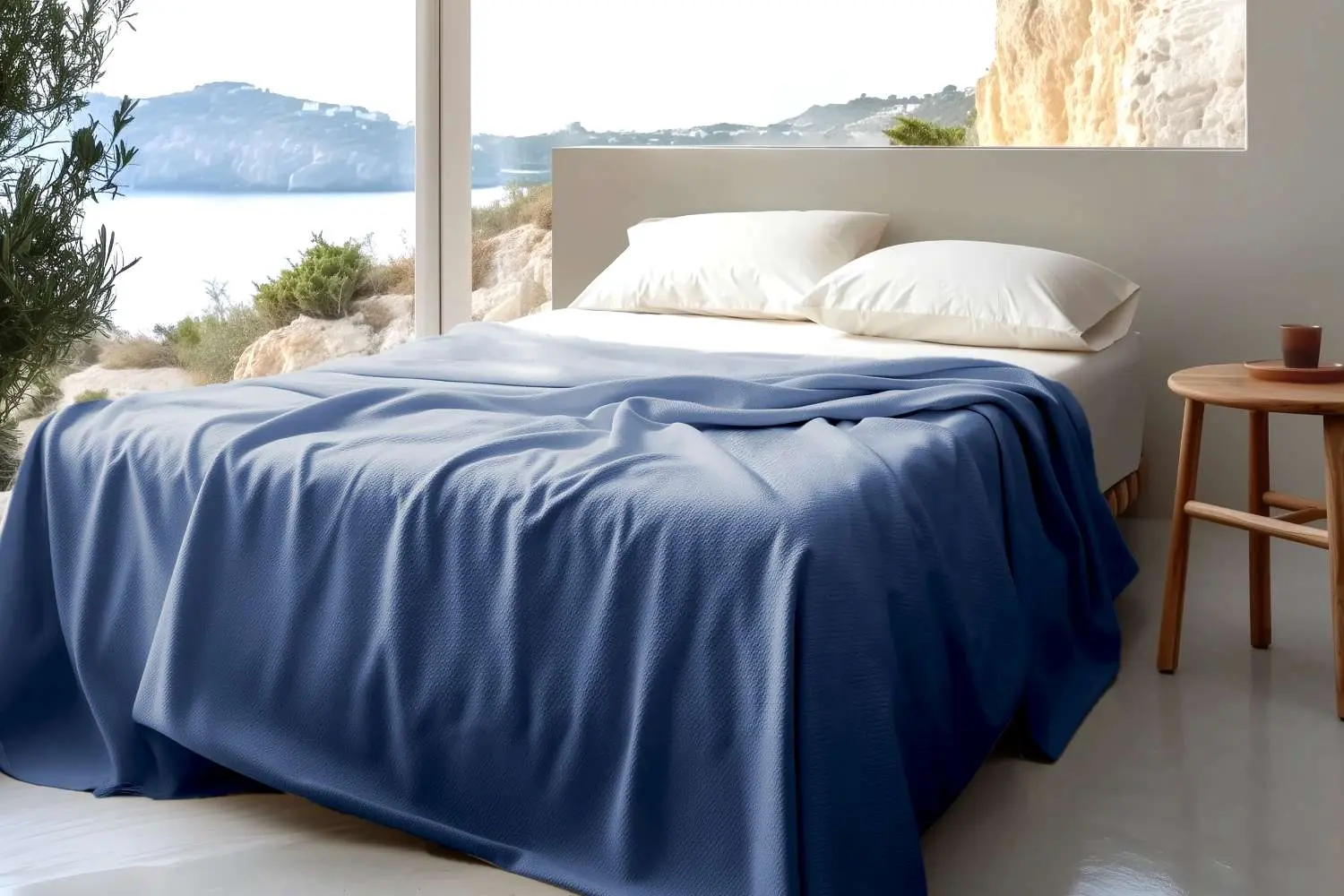 Organic cotton honeycomb jacquard blanket, pacific blue