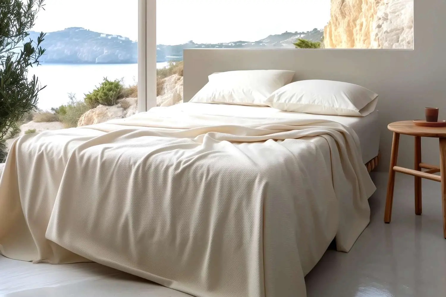 Organic cotton honeycomb jacquard blanket, classic ivory