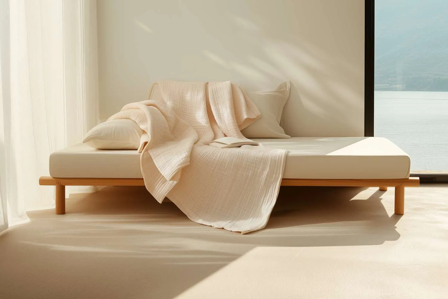 Organic cotton muslin blanket, classic ivory
