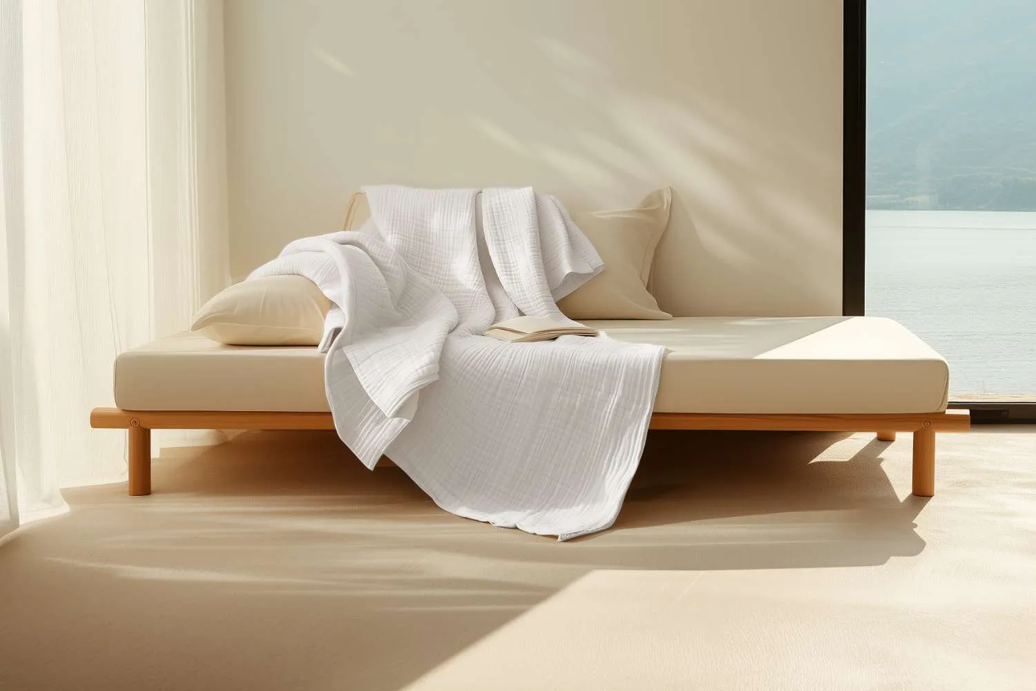 Organic cotton muslin blanket, crisp white