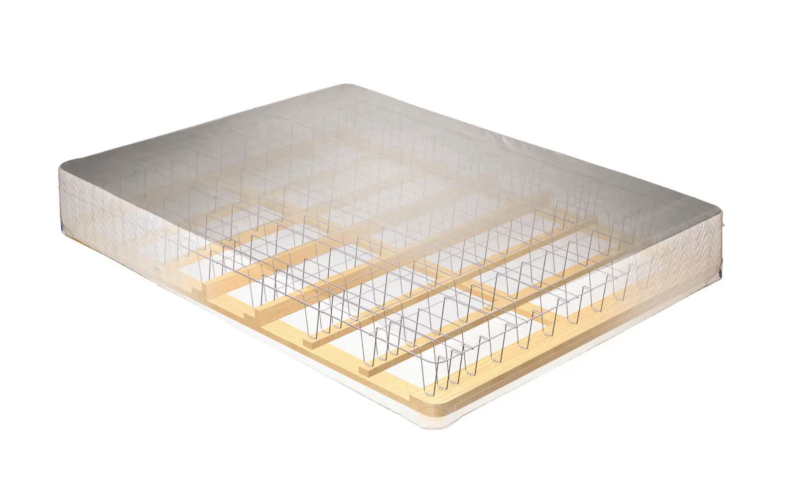 Traditional box spring with internal spring system, not recommended for organic latex mattresses