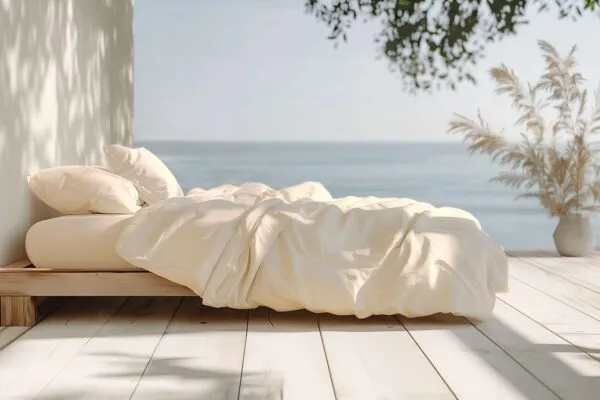 Organic percale duvet cover in bedroom setting