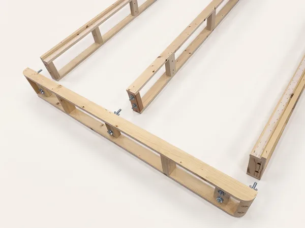 Heavy-duty foundation assembly step 7: Line up each end rail and center rail.