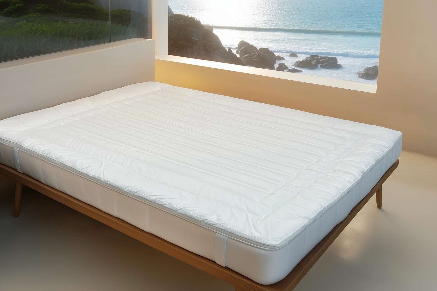 myPad washable wool mattress pad on a bed