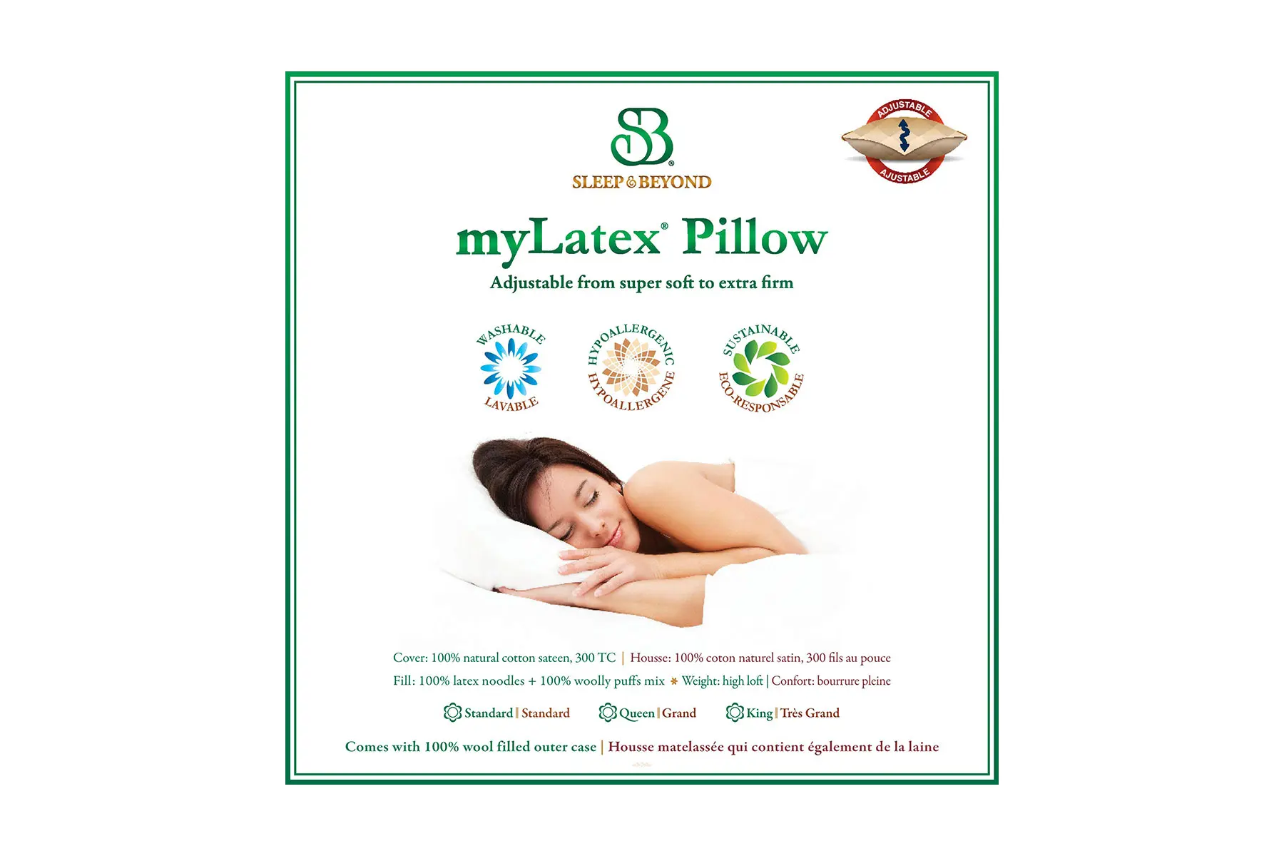 myLatex Pillow with quilted wool pillowcase