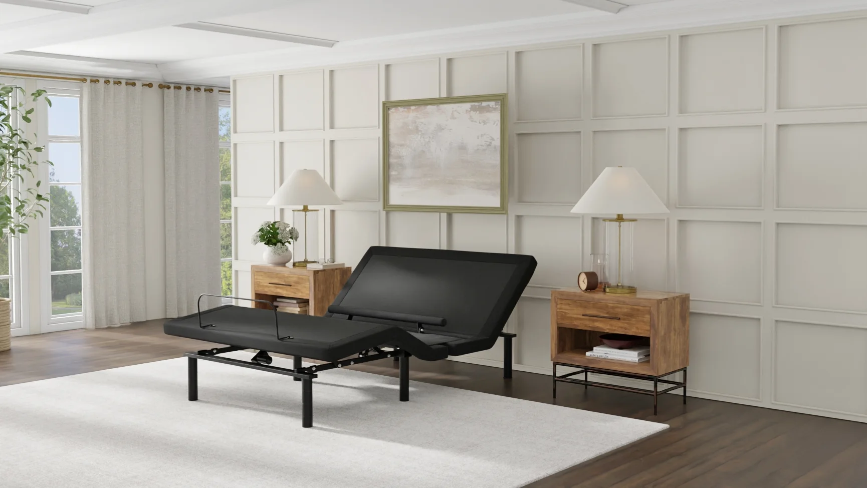 Ergomotion Rio 5.0 adjustable bed base with lumbar support and head tilt raised