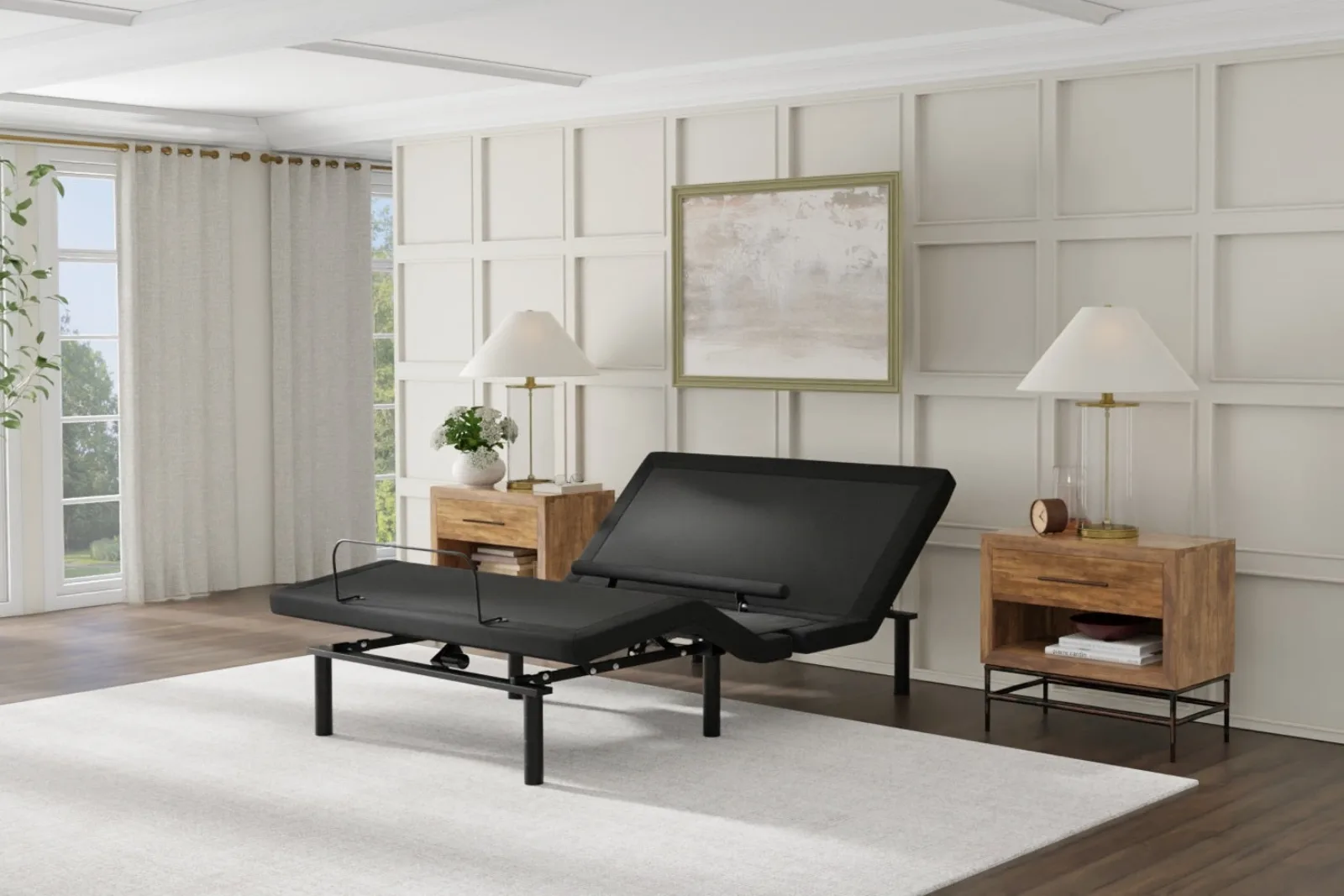Ergomotion Rio 5.0 adjustable bed base with lumbar support and head tilt raised
