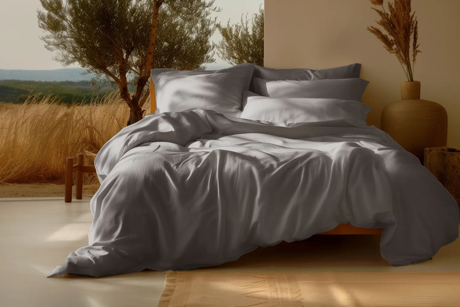 Organic cotton sateen sheets in grey