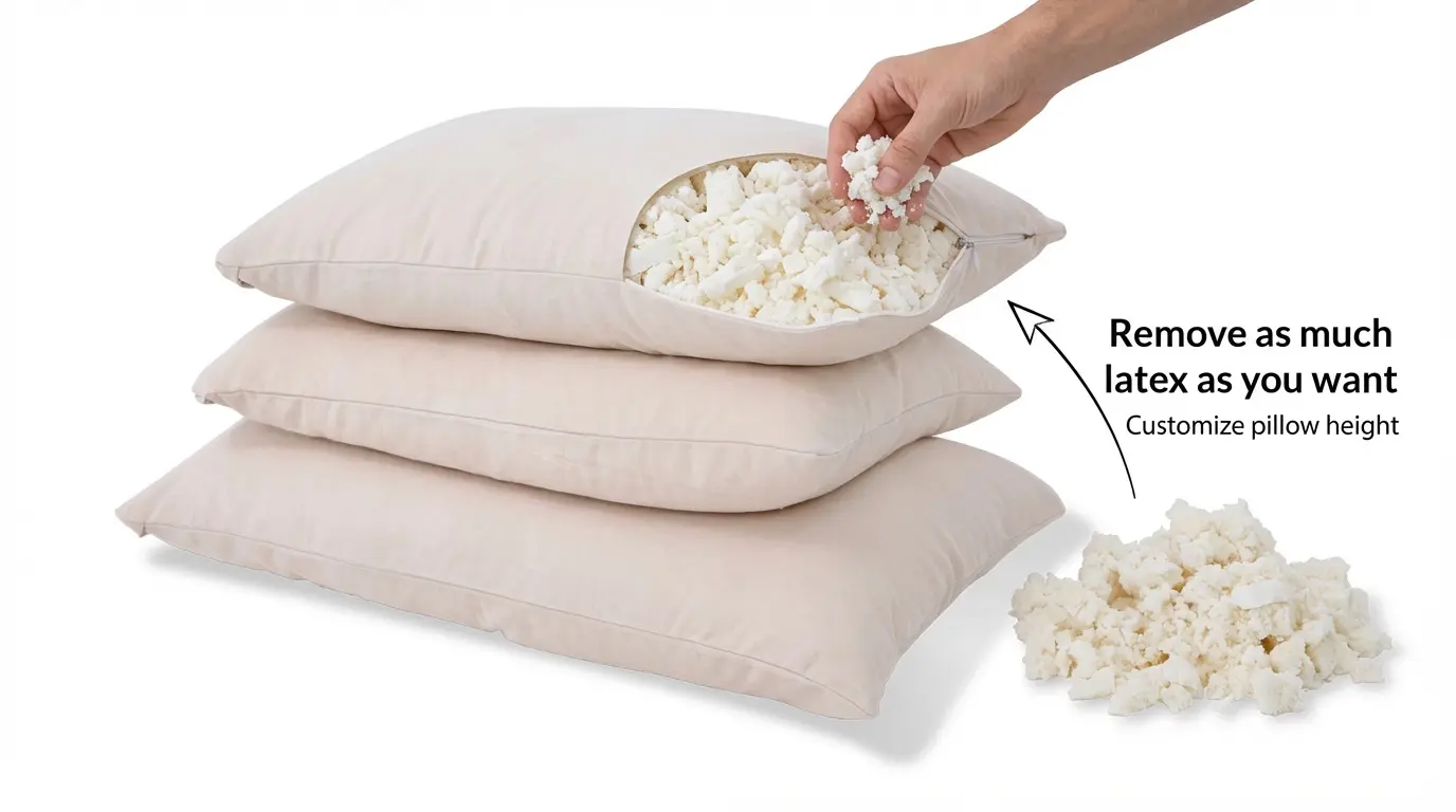 Natural shredded latex pillows with chunky shredded latex fill, remove as much latex as you want to customize pillow height