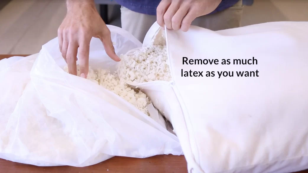 Adjusting shredded latex fill inside organic cotton pillow cover
