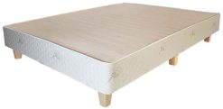 Heavy-duty mattress foundation with quilted organic cotton upholstery and tapered solid wood bed legs