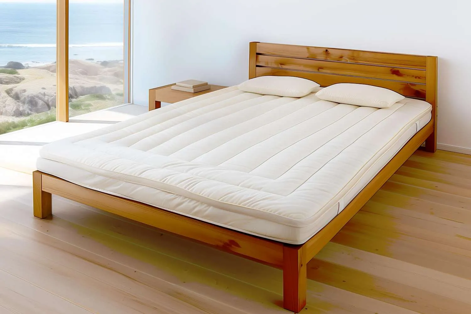 myMerino organic merino wool topper on bed, superfine wool with organic cotton cover